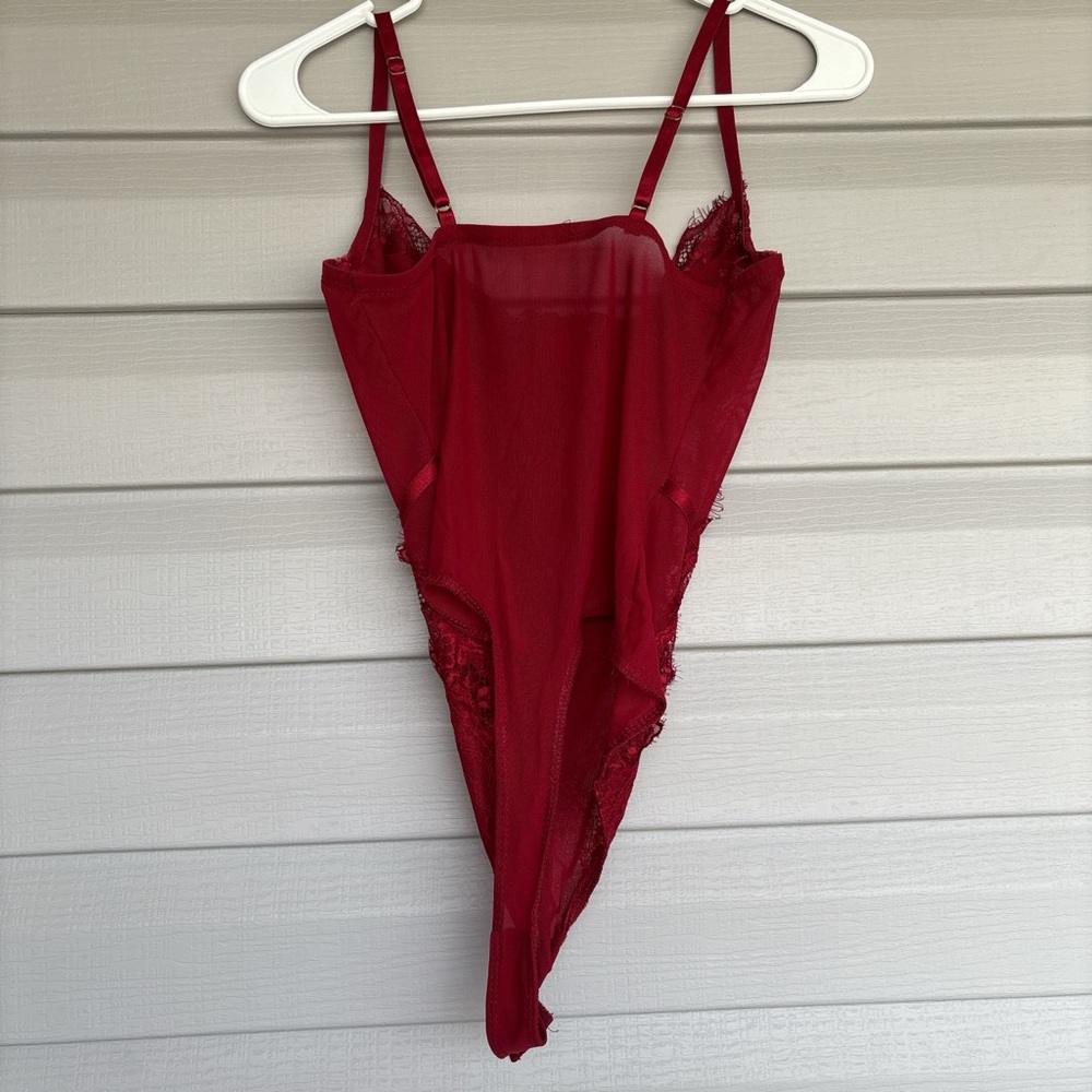 Lace Trim Red Chemise Bodysuit - Women Intimates